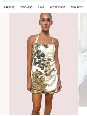SIR the label Cream Floral Halter Mini Dress with Olive and Mustard Accents